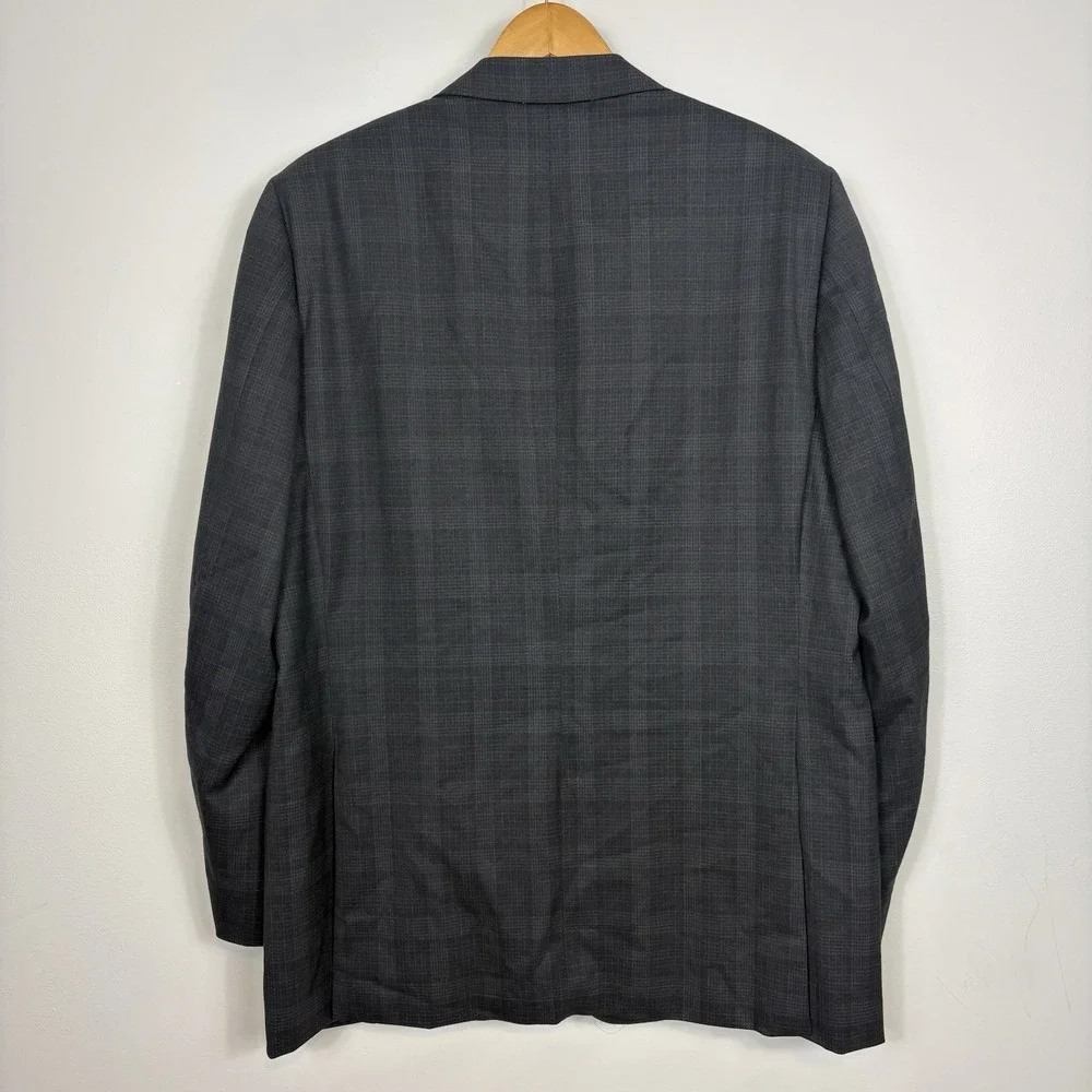 Canali Impeccabile Blazer US‎ 44L 100% Wool Gray Plaid Italy Sport Coat